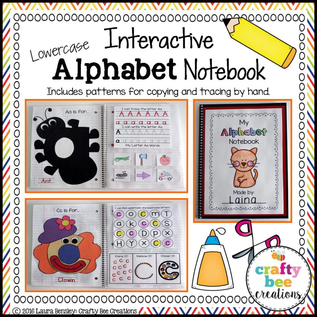 Interactive Lowercase Alphabet Notebook Square Preview 8x8