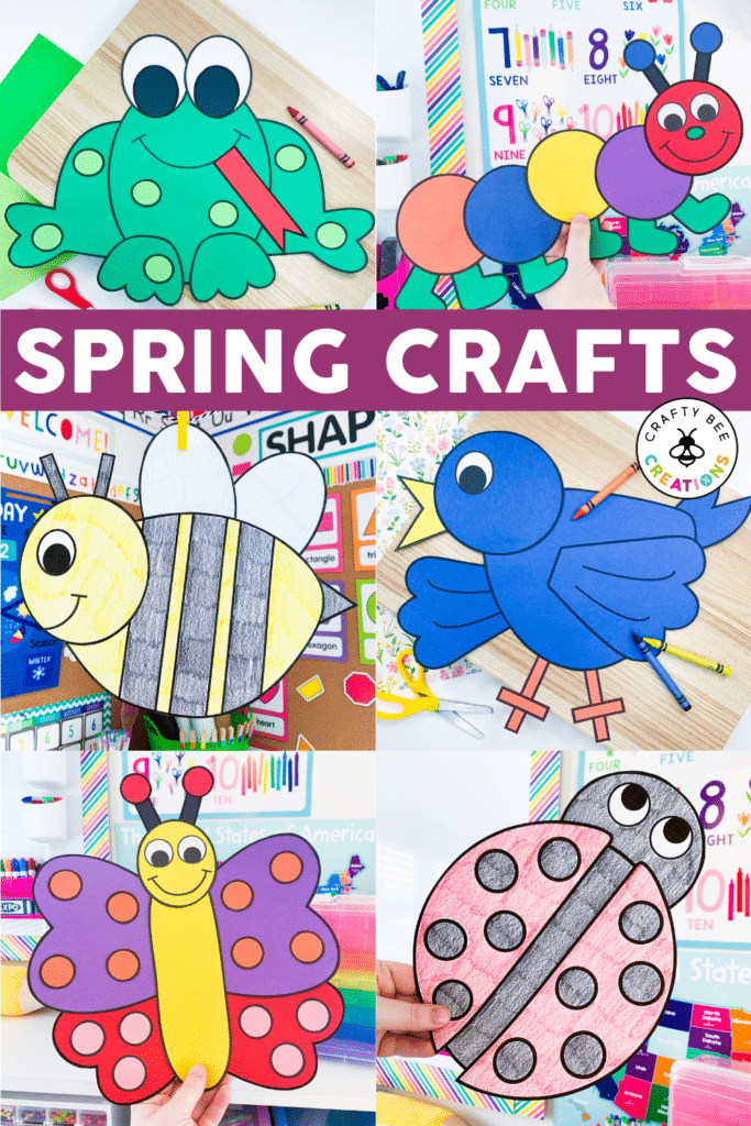 Spring Crafts Bundle including frog, caterpillar, bird, bee, butterfly, ladybug and more.