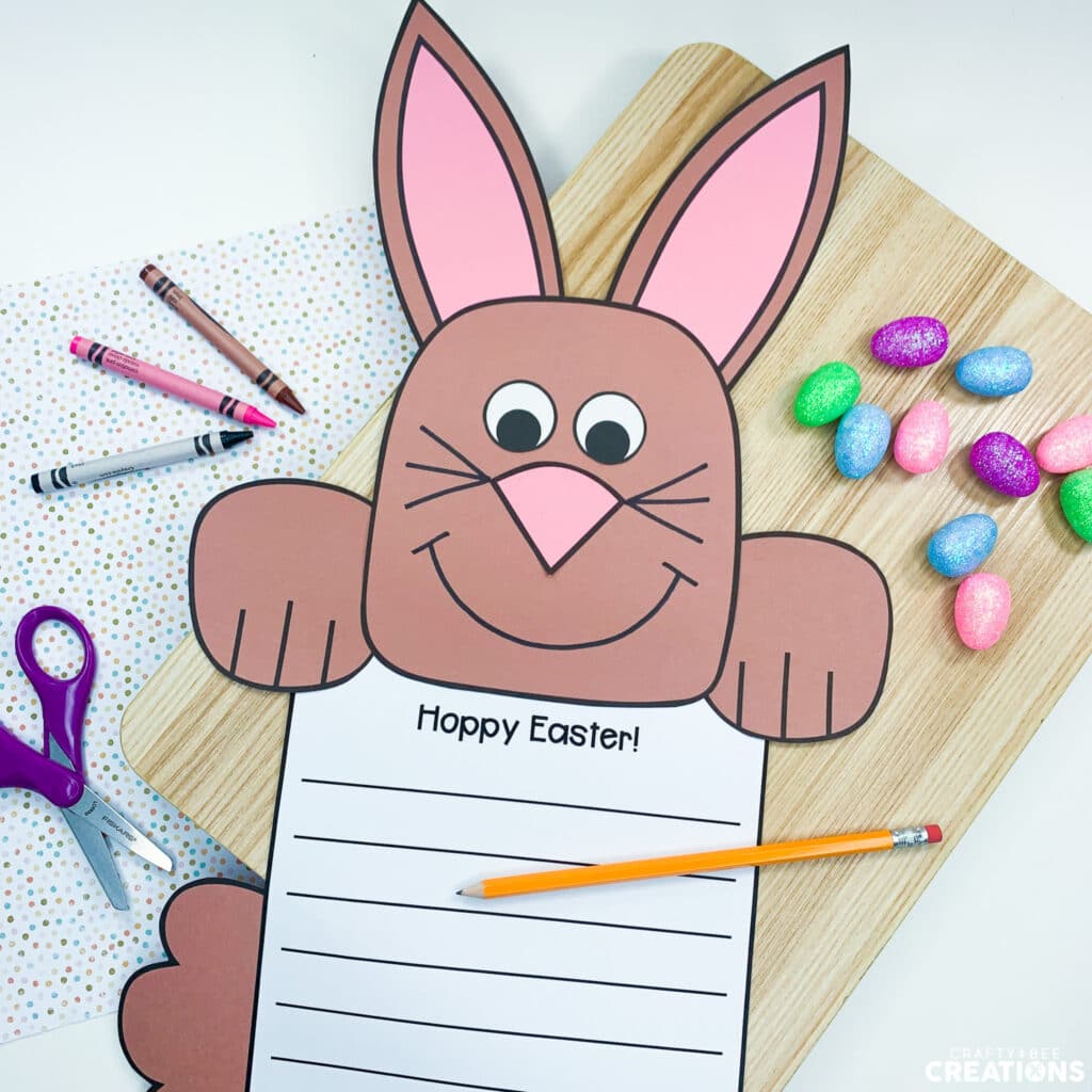 Happy Easter Writing Craft for kids in springtime.