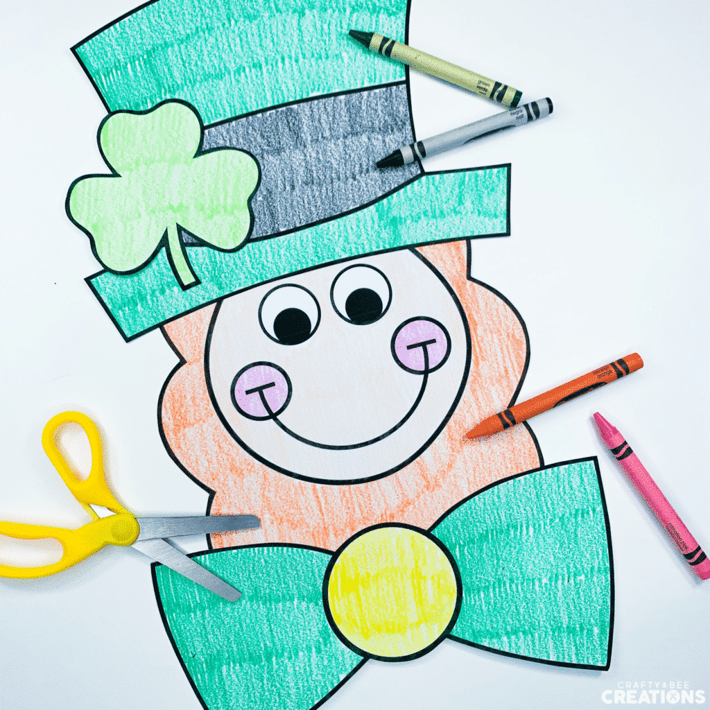 This Leprechaun Craft has been colored by a student.
