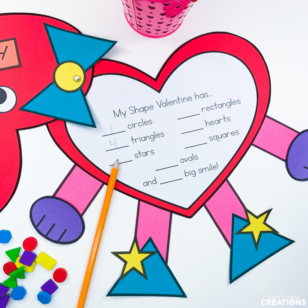 Students can write on the inside of the Valentine's Day Craft to record how many of each shape they used.