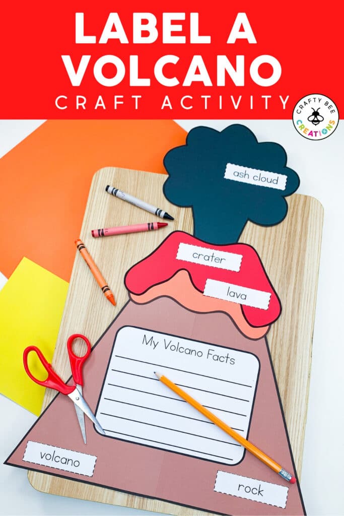 Label a volcano craft activity with writing prompts.