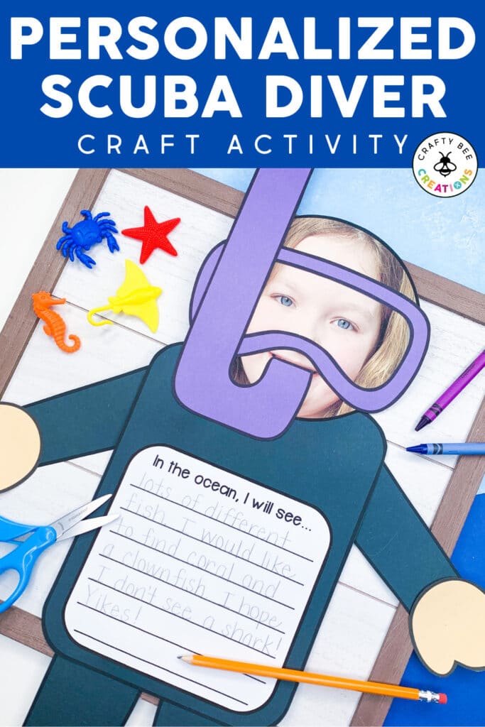 Under the sea Personalized Scuba Diver Craft for kids with writing prompts.