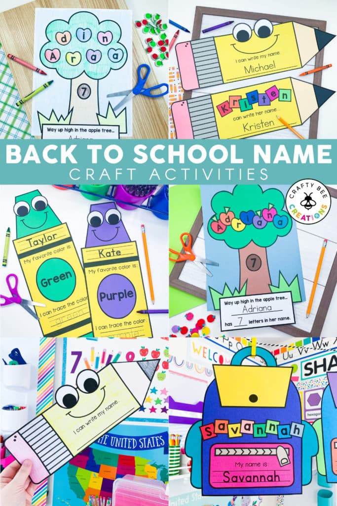 A variety of back to school name crafts perfect for fall in the classroom. They are great for fine motor skills and make beautiful bulletin board displays.