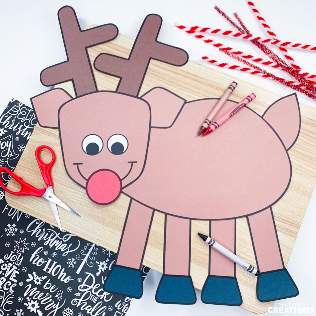 A fun reindeer craft put together by a student with a red nose.