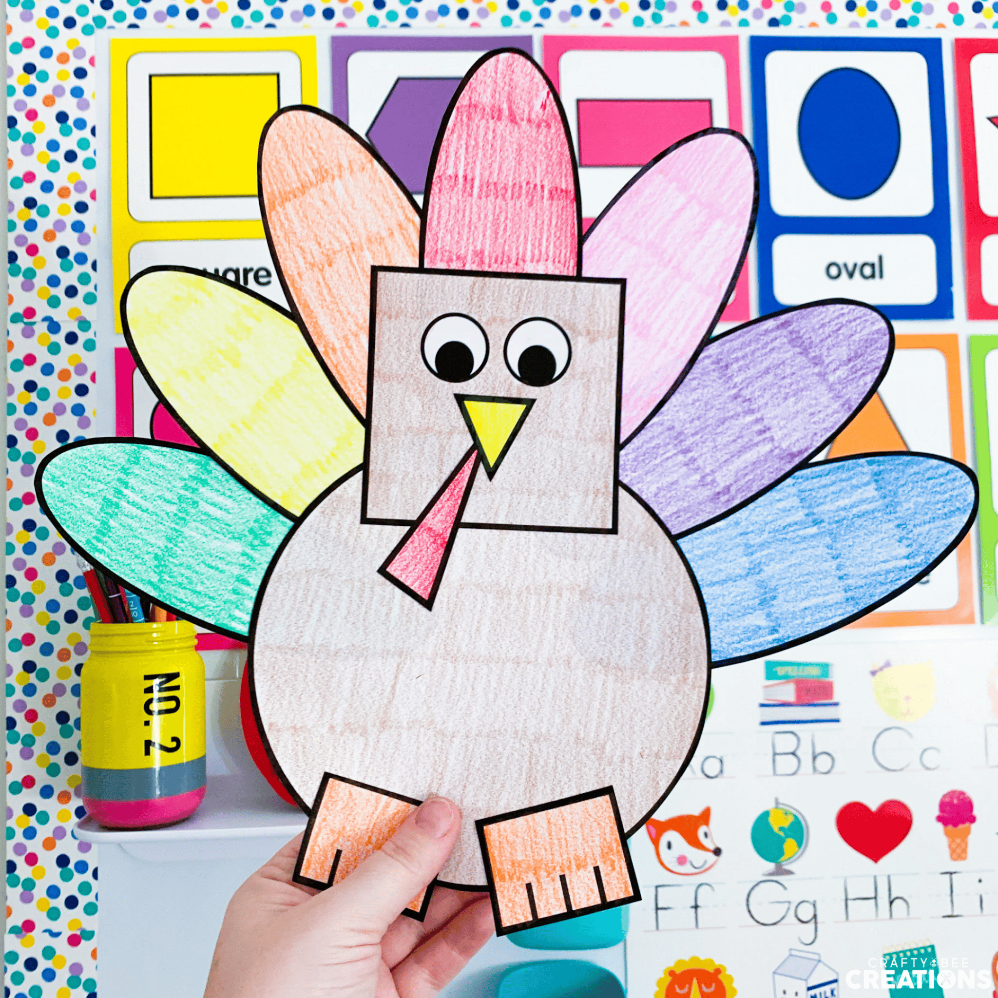 Adorable & Simple 2D Shape Turkey Craft for Little Fingers