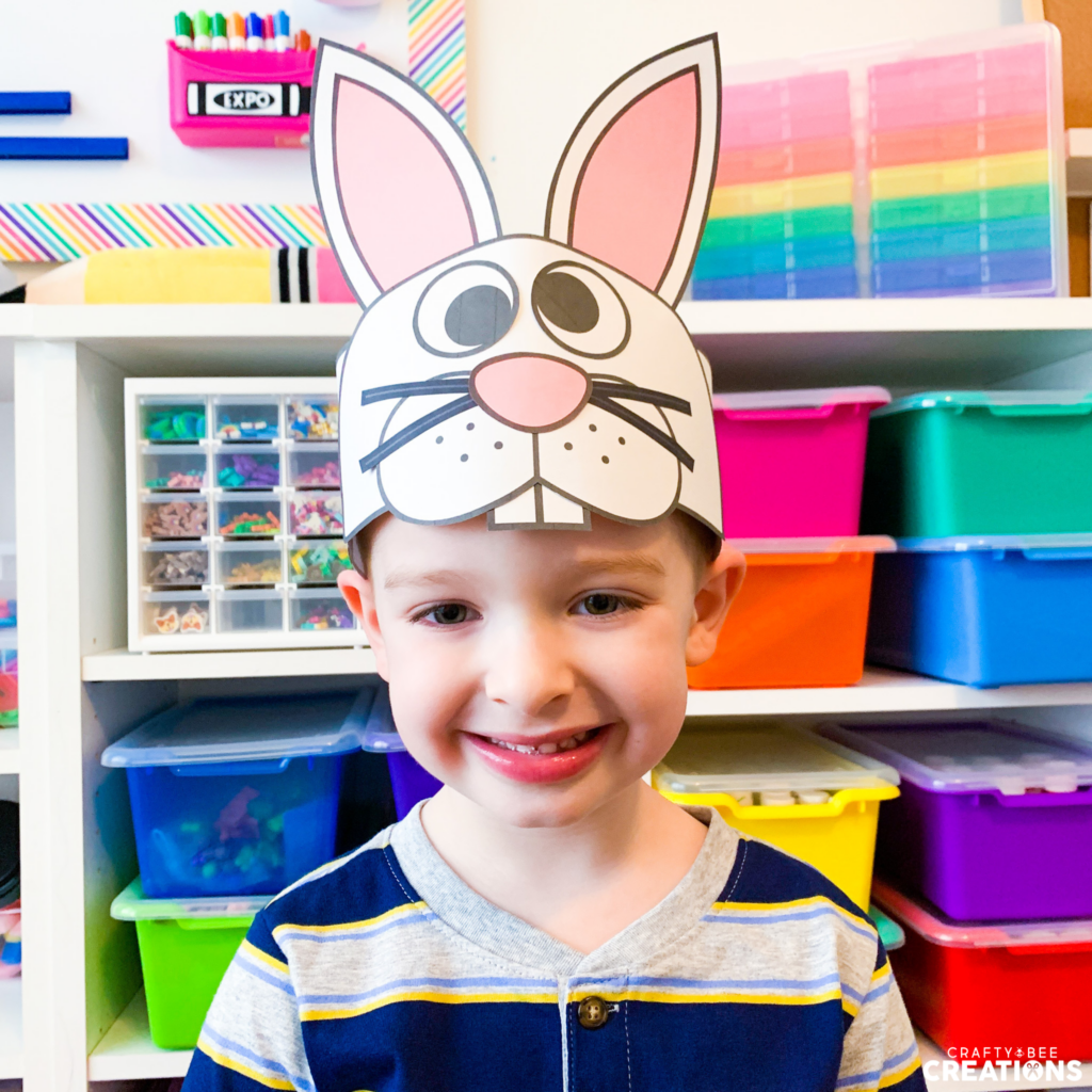 Easter bunny hat craft on a young child