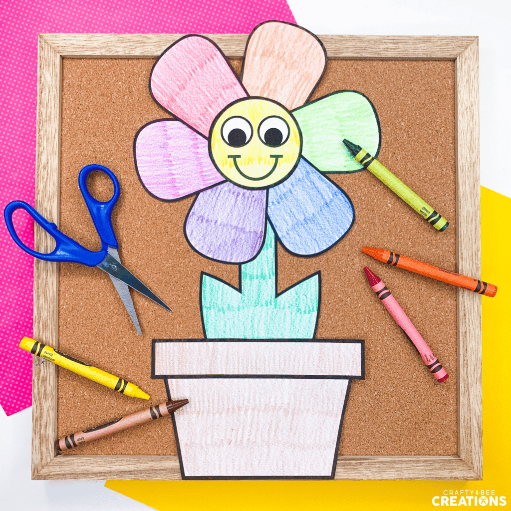 rainbow flower craft activity for kids - coloring template