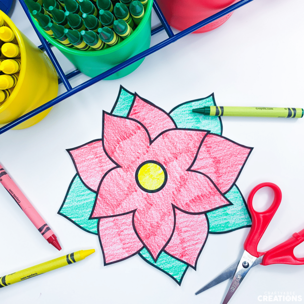 Poinsettia craft for kids - printed and colored