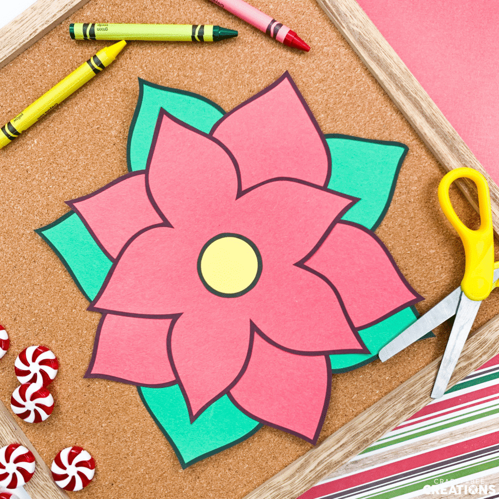 Poinsettia craft for kids - printed on colored cardstock