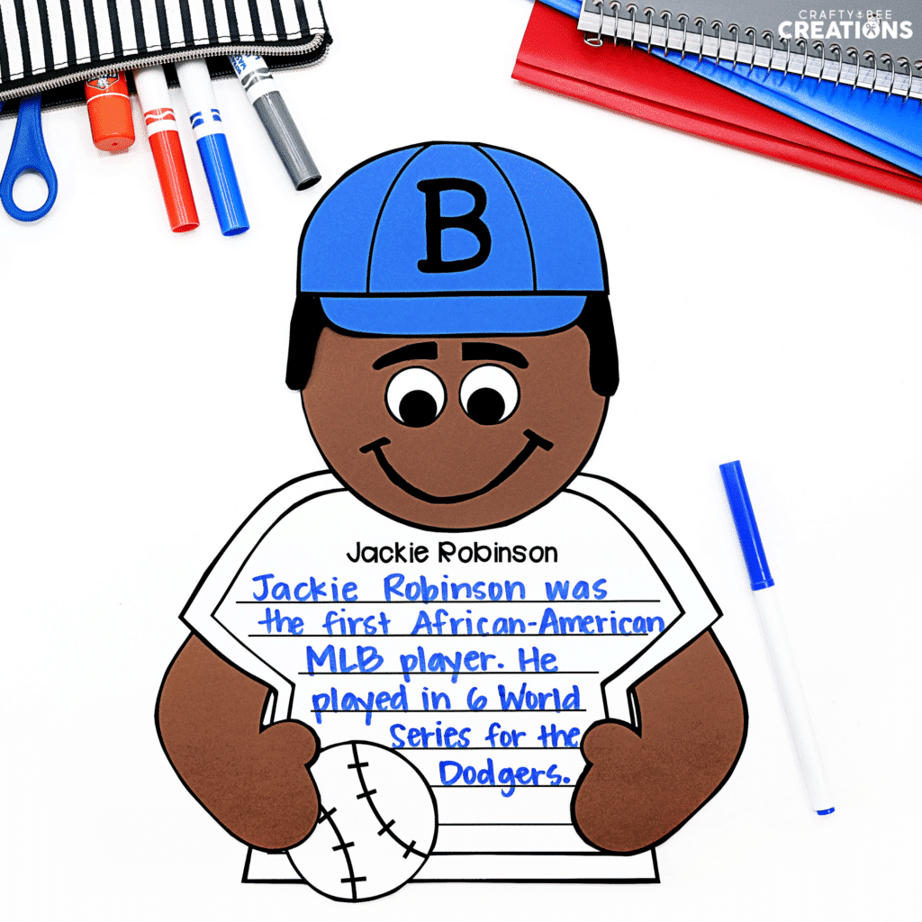 Jackie Robinson Craft with writing activity.
