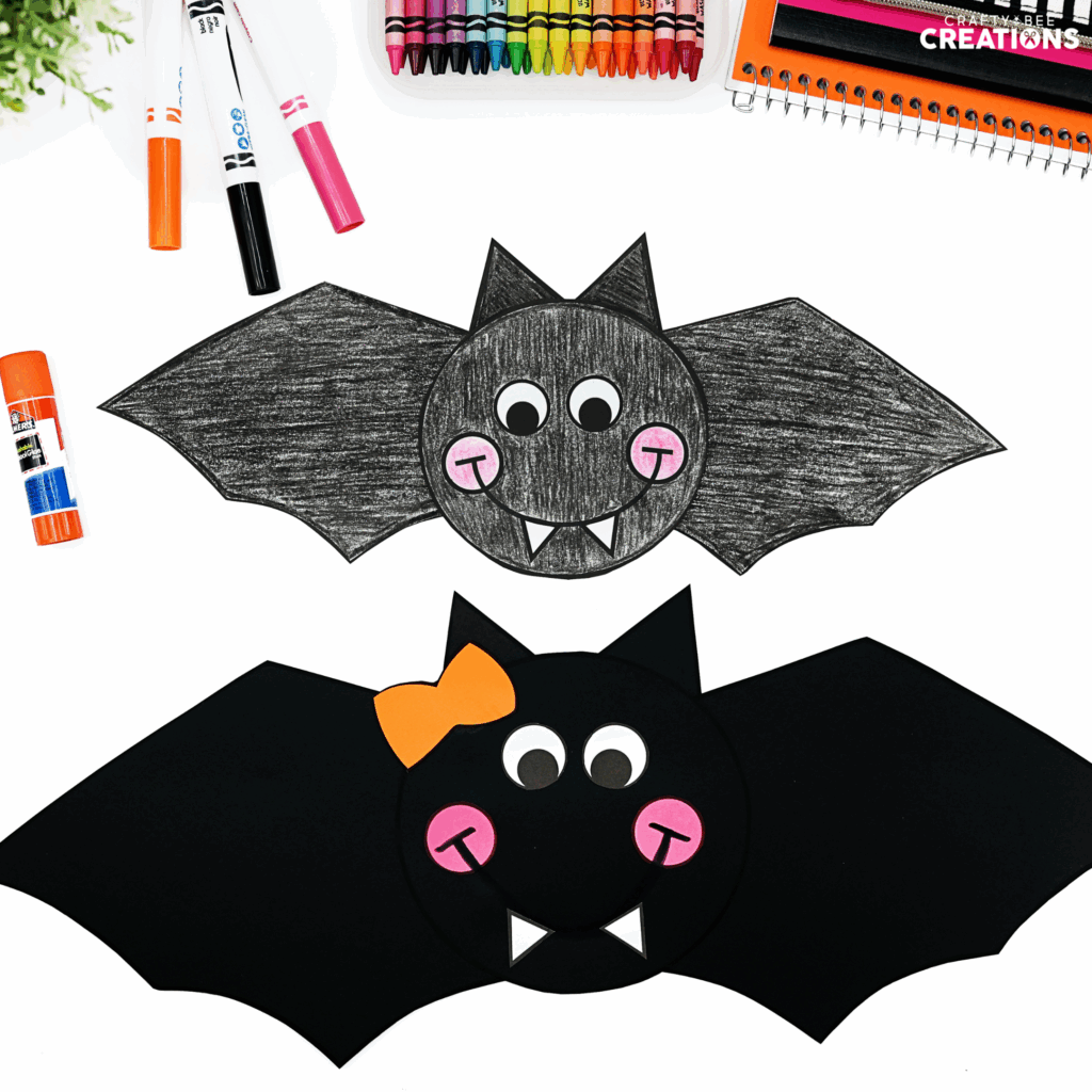 colored and printed bat craft for kids