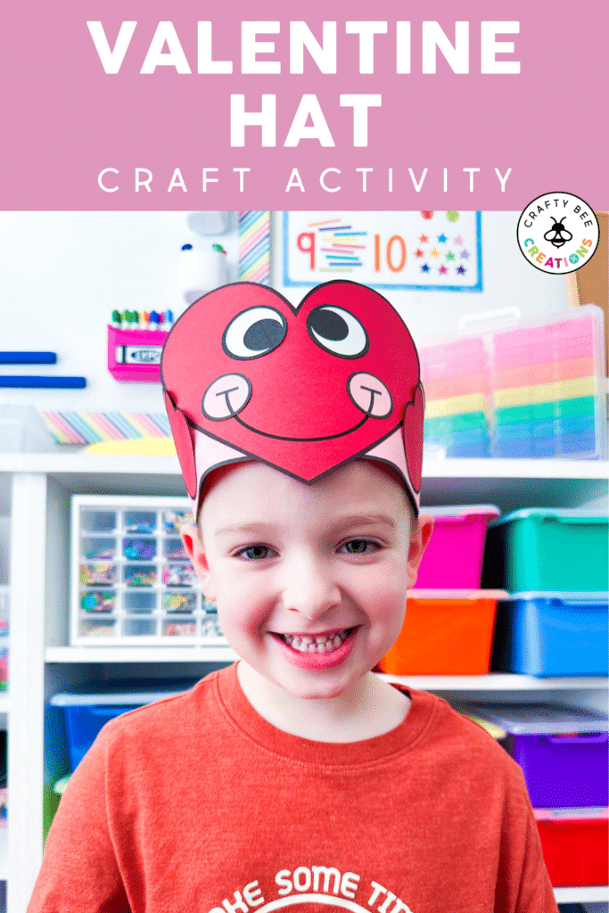 valentine's day hat craft on child's head